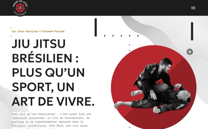 Page d'accueil du site WordPress de la Musō Jiu-Jitsu Académie, club de JJB à Ceyrat
