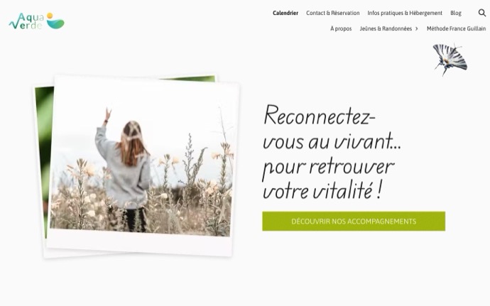 Page d'accueil du site WordPress d'Aquaverde Alterlieu, centre de jeûne et randonnée à Montpeyroux